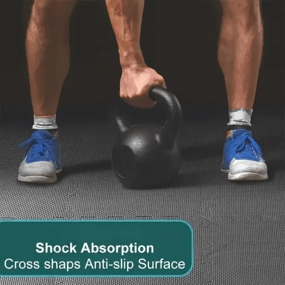 Person using kettlebell on EVA Foam Interlocking Floor Mats for Home Flooring - SF3480 with shock absorption and anti-slip surface